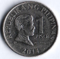 Монета 1 песо. 2014 год, Филиппины.