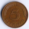 Монета 5 пфеннигов. 1977(G) год, ФРГ.