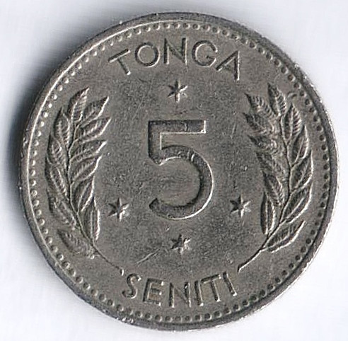 Монета 5 сенити. 1967 год, Тонга.