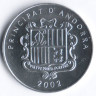 Монета 1 сантим. 2002 год, Андорра. Снежная коза.
