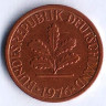 Монета 1 пфенниг. 1976(G) год, ФРГ.
