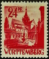 Марка почтовая (24 pf.). "Аббатство Бебенхаузен". 1947 год, Германия (Французская оккупация Вюрттенберга).