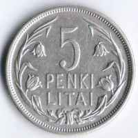 Монета 5 литов. 1925 год, Литва.