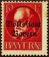 Марка почтовая (10 pf.). "Король Людвиг III ("Volksstaat")". 1919 год, Бавария.