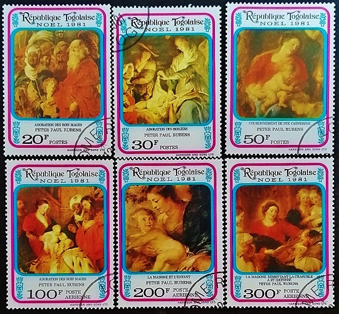 Набор почтовых марок (6 шт.). "Рождество 1981 - Картины Рубенса". 1981 год, Того.
