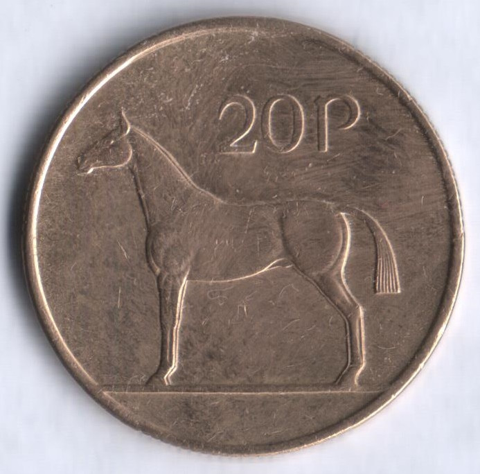 Монета 20 пенсов. 1992 год, Ирландия.