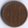 Монета 1 эре. 1952 год, Норвегия.