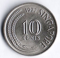 Монета 10 центов. 1977 год, Сингапур.