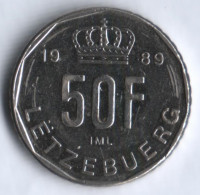 Монета 50 франков. 1989 год, Люксембург.