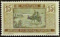 Марка почтовая (15 c.). "Пересечение пустыни". 1917 год, Мавритания.