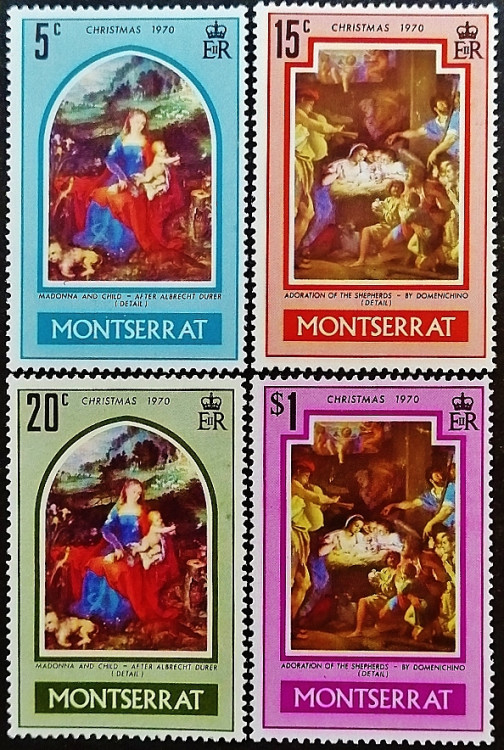Набор марок (4 шт.). "Рождество". 1970 год, Монтсеррат. Набор марок (4 шт.). "Рождество". 1970 год, Монтсеррат.