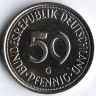 Монета 50 пфеннигов. 1980(G) год, ФРГ.
