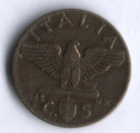 Монета 5 чентезимо. 1942 год, Италия.