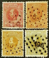 Набор марок (4 шт.). "Король Вильгельм III". 1872-1891 годы, Нидерланды.