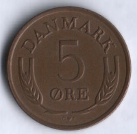 Монета 5 эре. 1968 год, Дания. С;S.