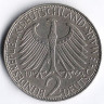 Монета 2 марки. 1960(F) год, ФРГ. Макс Планк.