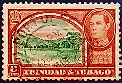 Почтовая марка (8 c.). "Король Георг VI и пейзажи". 1938 год, Тринидад и Тобаго.
