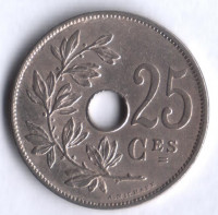 Монета 25 сантимов. 1913 год, Бельгия (Belgique).