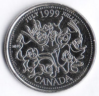 Монета 25 центов. 1999 год, Канада. Миллениум. Июль - Нации людей.