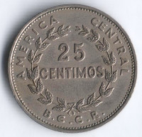 Монета 25 сентимо. 1967(L) год, Коста-Рика.