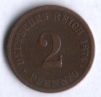Монета 2 пфеннига. 1874 год (C), Германская империя.