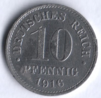 Монета 10 пфеннигов. 1916 год (J), Германская империя.