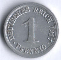 Монета 1 пфенниг. 1917 год (J), Германская империя.