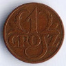 Монета 1 грош. 1931 год, Польша.