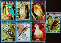 Набор почтовых марок (7 шт.). "Европейские птицы". 1976 год, Экваториальная Гвинея.