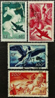 Набор почтовых марок (4 шт.). "Авиапочта". 1946-1947 годы, Франция.