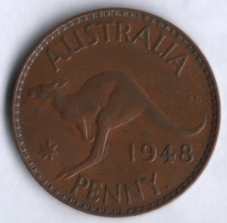 Монета 1 пенни. 1948(p) год, Австралия.