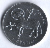 Монета 1 сантим. 2002 год, Андорра. Агнец Божий.