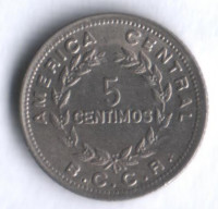 Монета 5 сентимо. 1976 год, Коста-Рика. "5" - узкая.