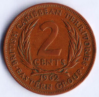 Монета 2 цента. 1962 год, Британские Карибские Территории.