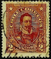 Почтовая марка (2 c.). "Педро де Вальдивия". 1918 год, Чили.