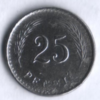 25 пенни. 1944 год, Финляндия. "4" открытая.