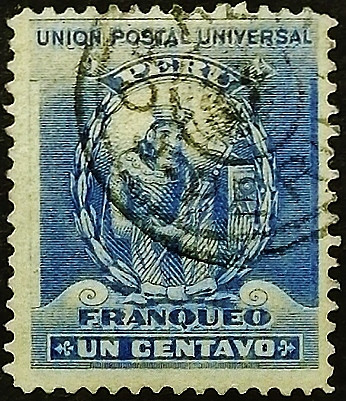 Почтовая марка (1 c.). "Атауальпа". 1896 год, Перу.