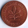 Монета 1 пфенниг. 1976(J) год, ФРГ.