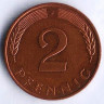 Монета 2 пфеннига. 1993(J) год, ФРГ.