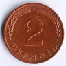 Монета 2 пфеннига. 1986(J) год, ФРГ.