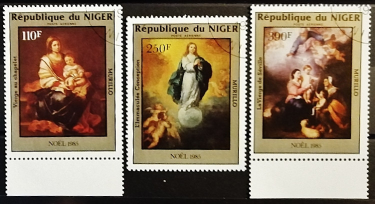 Набор почтовых марок (3 шт.). "Живопись Бартоломе Мурильо". 1985 год, Нигер.
