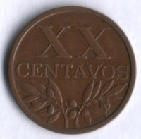 Монета 20 сентаво. 1968 год, Португалия.