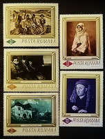 Набор почтовых марок (5 шт.). "Картины из Национальной галереи в Бухаресте". 1966 год, Румыния.