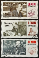 Набор почтовых марок (3 шт.). "100 лет со дня рождения В.И. Ленина". 1970 год, Польша.