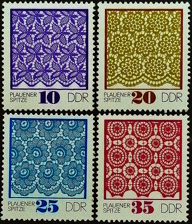 Набор марок (4 шт.). "Кружева". 1974 год, ГДР.