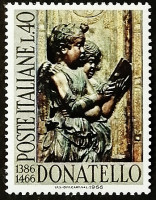 Марка почтовая. "Поющие ангелы", Донателло. 1966 год, Италия.