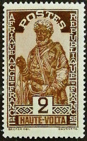 Марка почтовая (2 c.). "Вождь Хаусса". 1928 год, Верхняя Вольта.