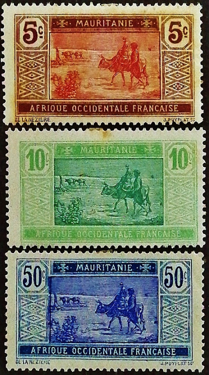 Набор марок (3 шт.). "Пересечение пустыни". 1922 год, Мавритания.