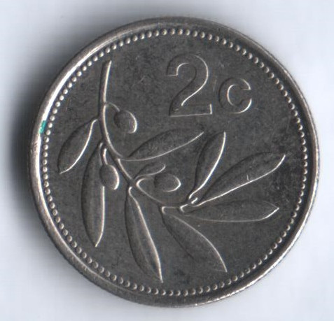 Монета 2 цента. 1998 год, Мальта.