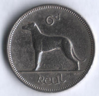 Монета 6 пенсов. 1960 год, Ирландия.